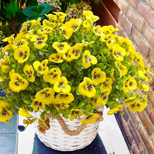 Artificial Flowers for Outdoors Fake Plants, 12pcs Fake Flowers Artificial Plants Outdoor UV Resistant,Silk Faux Flowers Shrubs Greenery Plants for Porch Garden Patio Window Box Decor - color: Yellow, size: 12