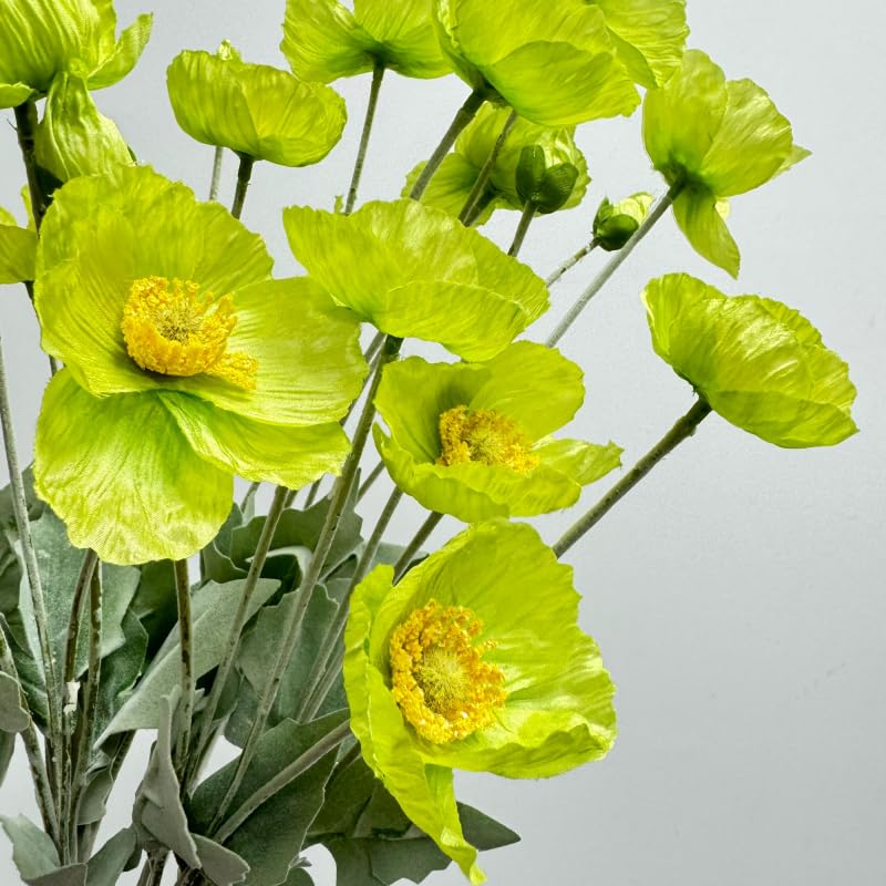 Poppies Flowers Artificial,Ranunculus Artificial Flowers,Silk Flowers with Stems,Faux Flower Stems for Wedding,Party,Garden Outdoor Indoor Decor Flower Arrangements for Table (3, Green) - color: Green