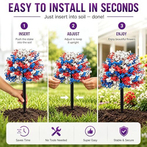 Artificial Petunias with Ground Stake - UV Resistant & Waterproof Faux Flowers for Outdoor Indoor Garden, Yard, Planter, Porch & Home Decor (Style F, 3 Pcs) - color: Style F , 3 Pcs