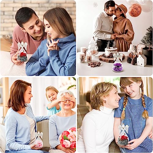 Miofula Gifts for Mom Birthday Gifts for Women, Preserved Flowers Rose in Glass Angel Figurines, Fresh Flowers for Delivery Anniversary Forever Real Roses Gifts for Mothers Grandma Her Wife Girlfriend - color: Pink