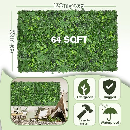 Artificial Green Boxwood Grass Wall Roll: 72"x128"(64 SQFT) UV Protected Ivy Privacy Hedge Fence Screen for Chain Link Fences Panel Indoor,Outdoor Patio Balcony & Garden - color: 3d Style 3, size: 72"x128"