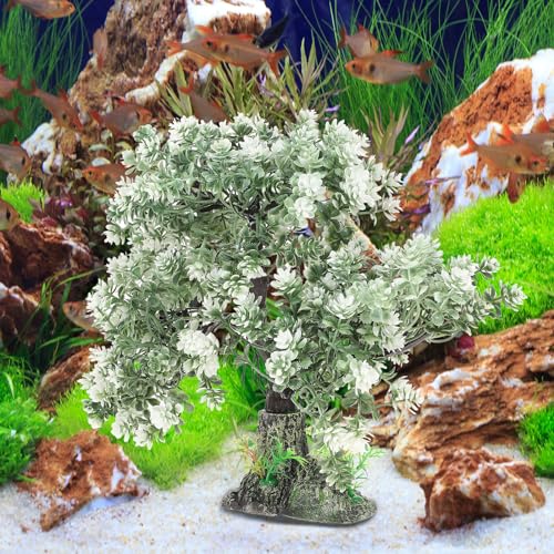 POPETPOP Aquarium Decor Fake Tree 4.13X2.36X10.62In Realistic Plastic Bonsai Plant Fish Tank Ornament for Freshwater Saltwater Aquariums Home Office Decoration