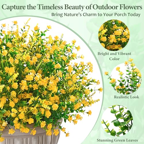 Yastouay Artificial Flowers for Outdoors UV Resistant, 18 Bundles Yellow Realistic Outdoor Artificial Plants & Flowers, Fake Outdoor Flowers Plants for Front Porch Window Box Garden Decoration - color: Yellow, size: 18 Bundles