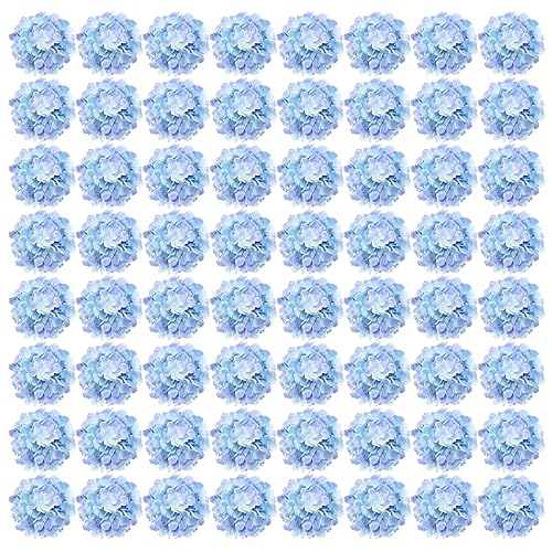 Auihiay 64 PCS Full Artificial Hydrangea Flowers, Blue Purple Silk Hydrangea Heads with Stems, Fake Flowers for Wedding Centerpieces, Baby Shower, Home, Garden, Party Decoration (Blue Purple) - color: Blue Purple