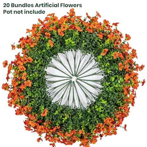 Lnoicy 20 Bundles Artificial Flowers for Outdoor Fake Plants for Spring Decoration,Faux Eucalyptus Flowers for Planter UV Resistant Lifelike for Home Porch Garden（Orange） - color: Orange