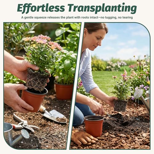 STARSIDE 100 Pack 4 Inch Nursery Pots, Durable Plastic Plant Pots for Seedlings, Seed Starter Pots with Drainage Holes, Come with 100 Plant Labels for Vegetables, Flowers, and Succulent Cuttings