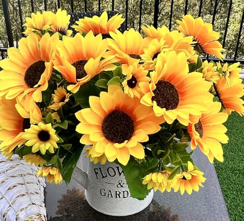 4 Bunches Artificial Sunflower Bouquet, Fake Silk Sunflower Flowers, Realistic Silk Sunflowers for Home Hotel DIY Craft Wedding Party Decoration Indoor and Outdoor Decor, XRK-4