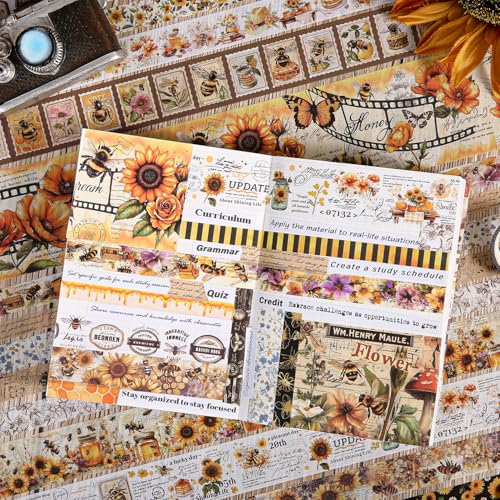 Washi Tape Set 20 Rolls - Vintage Bee Floral Butterfly Botanical Washi Tape Kit, Cute Retro Decorative Tapes for Scrapbooking Supplies,Junk Journal, Bullet Journaling, DIY Art Crafts, Gift Wrapping - style: Sweet Time