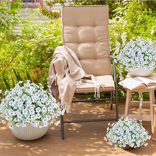 Sggvecsy Artificial Flowers for Outdoors 12 Bundles Realistic Faux Plants UV Resistant Fake Silk Daisy with Eucalyptus for Boxwood Planter Patio Porch Outside Spring Summer Decoration(White) - color: White