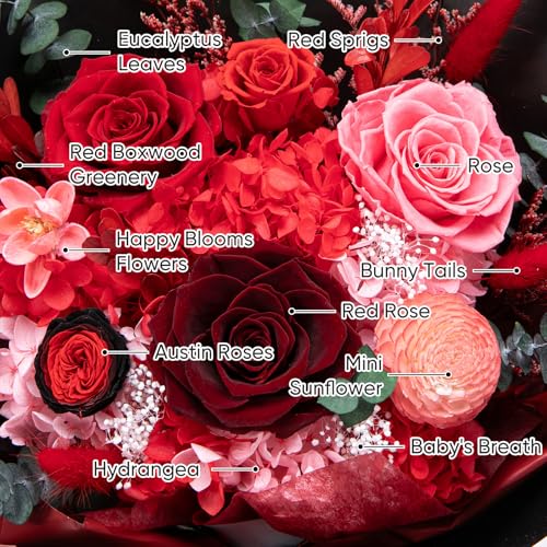 Bessol Flowers for Delivery Preserved Flower Bouquet Forever Fresh Flowers Birthday Gifts for Women Mom Anniversary Red Real Rose Gifts for Grandma Wife Girlfriend Sister Her from Daughter - color: Red Preserved Flower Bouquet, size: Small