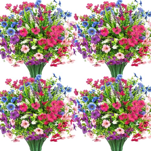 20 Bundles Artificial Flowers for Outdoors Decoration Fake Silk Flowers UV Resistant Faux Plants Artificial Daisy Eucalyptus for Spring Summer Garden Yard Porch Window Home Decor, Mixed - color: Mixed Color