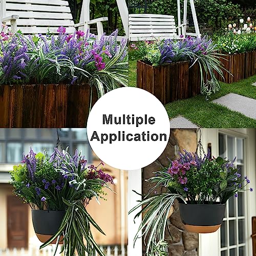 PARTY JOY 19 Bunches Fake Plants Outdoor, Fake Bushes UV Resistant Artificial Lavender Flowers Greenery Shrubs Faux Greenery for Outdoor Garden Patio Front Porch Yard Decor - color: Lavender Garden