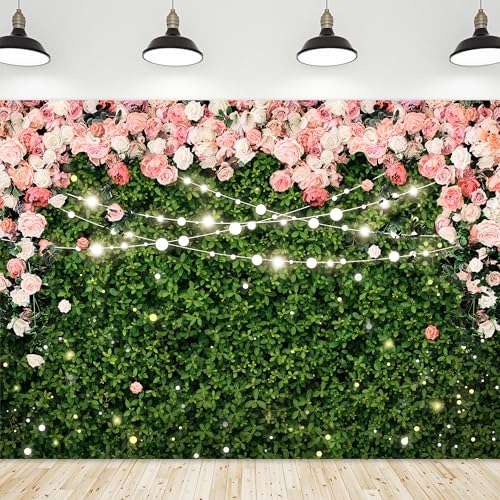 Riyidecor Flower Wall Backdrop 7Wx5H Feet Polyester Fabric Pink Rose Floral Blossom Green Leaves Plant Spring Nature Birthday Women Girls Photography Background Wedding Photo Studio Shoot - color: A-Green, size: 7Wx5H