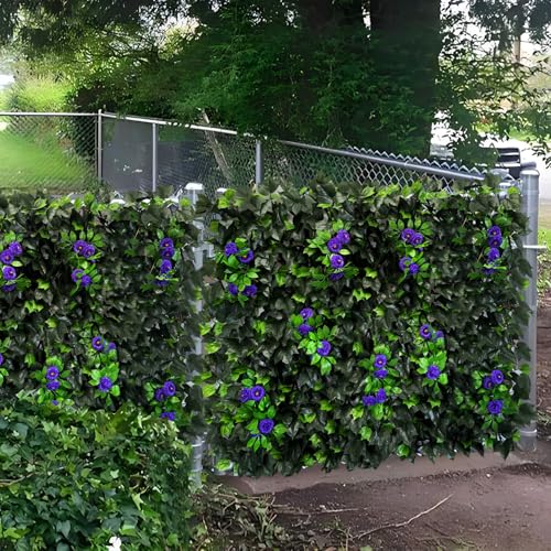 Artificial Expandable Ivy Privacy Fence Screen,Adjustable Size,Dense Leaf Panel,Perfect for Balcony,Garden,Fence Cover and Green Wall Decoration - color: BRANCH-PURPLE FLOWER
