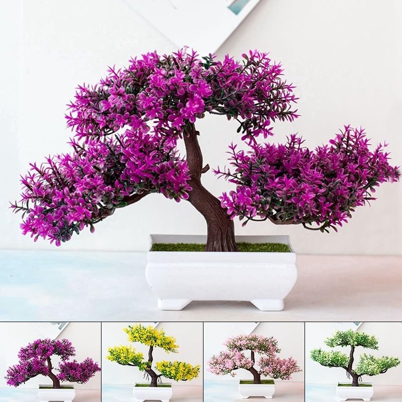 Bonsai Pine Tree, Fake Potted Bonsai Simulation Decorative Ornaments Home Office Desk Decor(Pink)