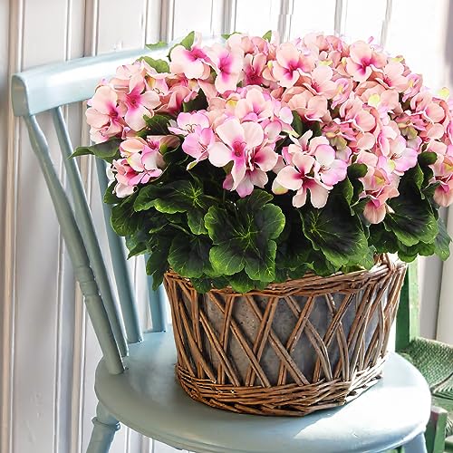 2 Pcs Artificial Geraniums for Outdoor Silk Geranium Flowers Purple Pink Artificial Geranium Bush Faux Flowers Geraniums Branch for Garden Patio Cemetary Vase Table Centerpiece Indoor Decor - color: Pink