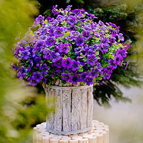 AXYLEX Artificial Flowers for Outdoors, 16 Bundles Fake Plants (Purple) | UV resistant faux plastic flowers, no fade artificial greenery – garden, patio, porch & home - color: Purple