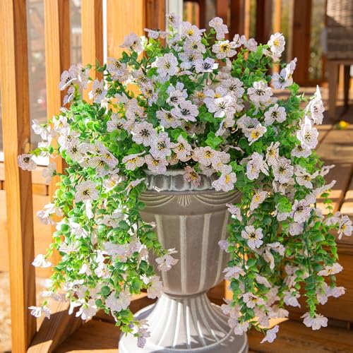 INSPRING Artificial Faux Outdoor Outside Flowers Plants, 2 PCS Fake Silk UV Resistant Look Real White Daisy Trailing Vines for Front Door Porch Planter Urn Patio Balcony Decoration - color: White