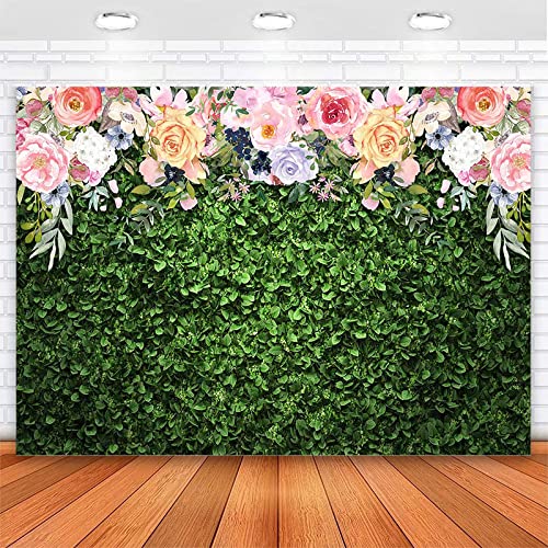 Avezano Flower Photography Backdrop Green Spring Grass Lawn Party Background Floral Grass Birthday Baby Shower Miss to Mrs Wedding Bridal Shower Backdrops Cake Table Decorations, 7x5 - size: 7x5