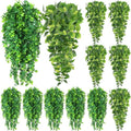 Hoteam 12 Pcs Artificial Hanging Plants 32 Inch Fake Ivy Vines with Fake Leaves Patio Artificial Plants Greenery for Living Room Indoor Outdoor Wall, No Basket (Pothos,Eucalyptus) - color: Pothos, Eucalyptus