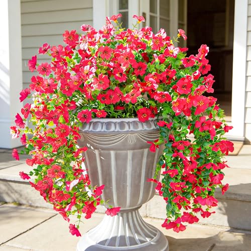 HyeFlora Artificial Flowers for Outdoors Fake Hanging Decoration, 2Pcs Hotpink Spring Decor, Realistic Plants, UV & Fading Resistant Silk Flower for Porch Patio Balcony Planter Yard - color: Hotpink