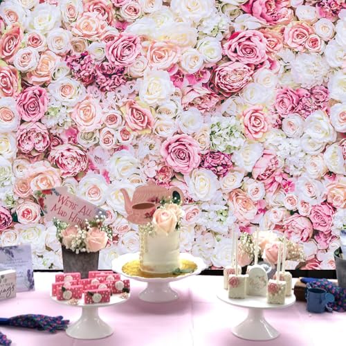 7x5ft Rose Floral Wall Backdrop Pink Rose Flowers Background Tea Party Backdrops Wedding Birthday Bridal Shower Valentine's Day Mother's Day Party Decoration Banner Studio Props - size: 7x5ft
