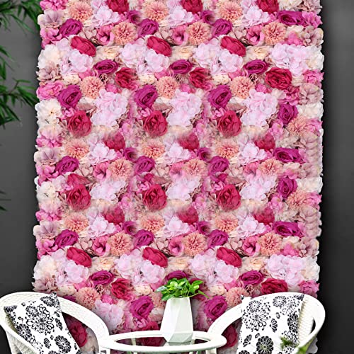 6 Pcs Flower Wall Panel Floral Backdrop,24 * 16in Artificial Flower Wall Panels Fuchsia Flower Walls Decor Silk Fabric for Wedding Party Room Home Decor & Walls Decoration (Fuchsia) - color: Fuchsia