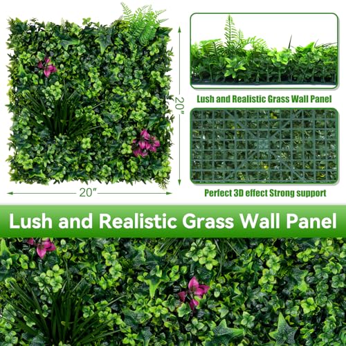 Artificial Grass Wall Panels, 20"x20" 6pcs Greenery Backdrop with Mint Plant Leaves, UV-Anti Fake Greenery Plant Boxwood Panels for Privacy Fence Screen, Outdoor Green Wall Decor for Patio Garden - size: 20x20 in 6pcs
