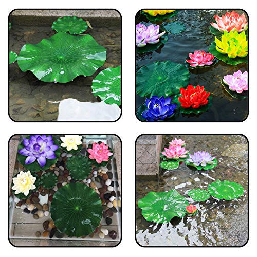 10pcs Floating Foam Lotus Flowers with Artificial Frog Lotus Leaves, Lily Pads for Lake, Artificial Pond Plants Ornaments for Pool Aquarium Water Decoration, Colorful - color: Multi Color