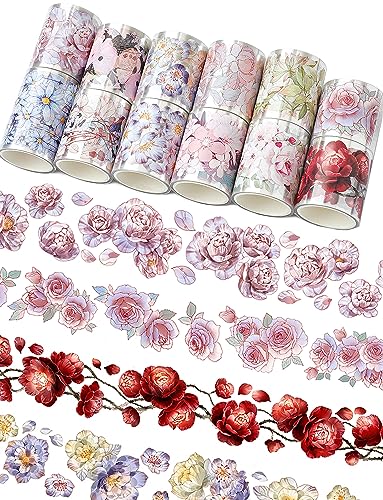 Floral Washi Tape Set - 12 PET & Washi Tapes for Journaling Stickers, Scrapbooking Supplies, Planner, Bullet Journals,Arts & Crafts. Use as Stickers - color: Flowers