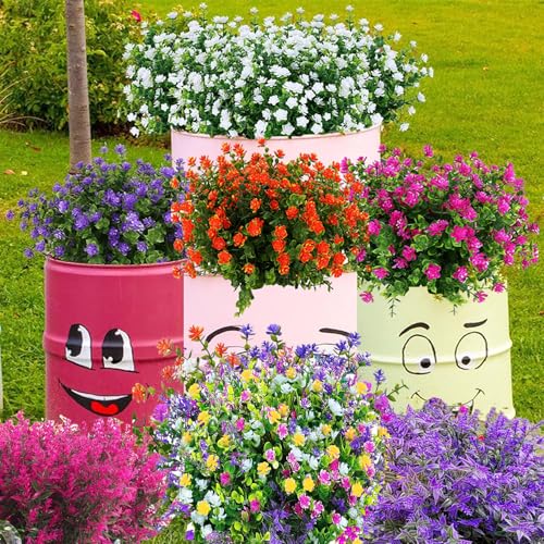 Toprooms Artificial Flowers for Outdoors, UV Resistant Fake Plants Flowers Greenery Shrubs Plants for Decoration Outside Plants Hanging Planter Home Garden Decor (Mix, 12 Pcs) - color: Mix