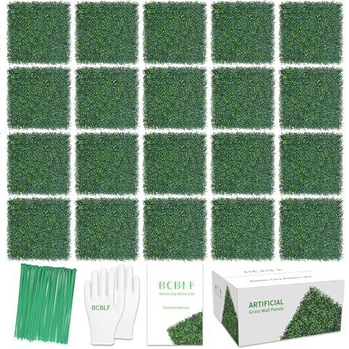 Artificial Grass Wall 10"x 10"(20Pcs) 3-Layer Leaf Boxwood Hedge Panels, UV-Anti Faux Greenery Wall Green Grass Wall Backdrop Decoration for Indoor Outdoor Decor Covering Privacy, 14 SQ FT - size: 10x10Inch 20Pcs