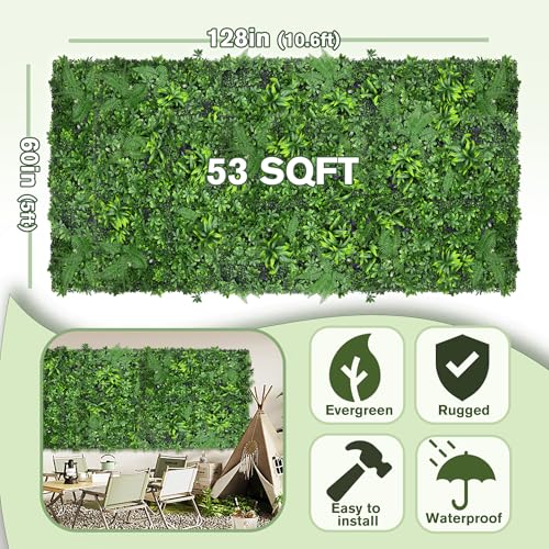Artificial Green Boxwood Grass Wall Roll: 60"x128"(53.5 SQFT) UV Protected Ivy Privacy Hedge Fence Screen for Chain Link Fences Panel Indoor,Outdoor Patio Balcony & Garden - color: 3d Style 3, size: 60"x128"