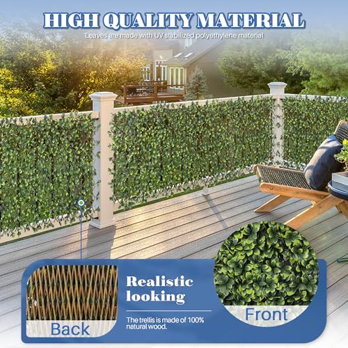 ECOOPTS Stretchable Artificial Buxus Leaf Faux Ivy Privacy Fence Screen, Expandable Decorative Fencing Panel for Balcony Patio Outdoor (Single Sided Ficus Leaves, 1 Piece) - color: Single Side Ficus, size: 1 Piece
