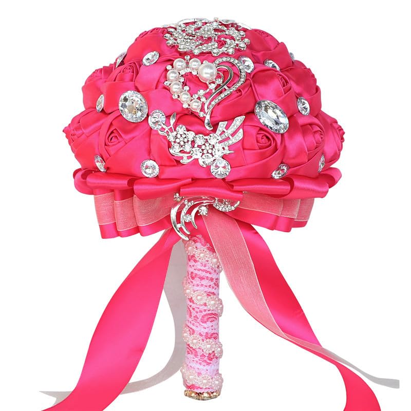 Wedding Bouquets Crystal Satin Rose Bride Bridal Bouquet Romantic Bridesmaid Holding Flower for Valentine's Day Confession Party Church Decor (Rose) - color: Rose
