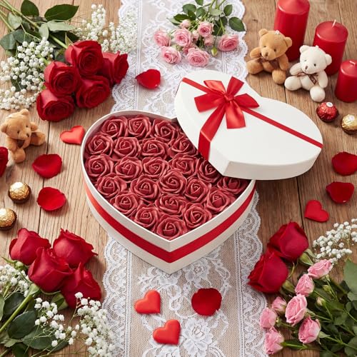 50 PCS Burgundy Foam Rose Stemless Artificial Flower Head Bulk 2.75in Mini Fake Simulated Eternal Flores Roses Flower for DIY Craft Bridal Bouquets Centerpieces Arrangement Home Decoration - color: Burgundy