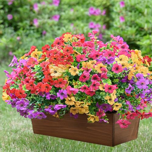 LADADA 8 Bundles Artificial Outdoor Flowers, Multicolor UV Resistant Fake Flowers for Garden Patio Decor - color: Multi Color