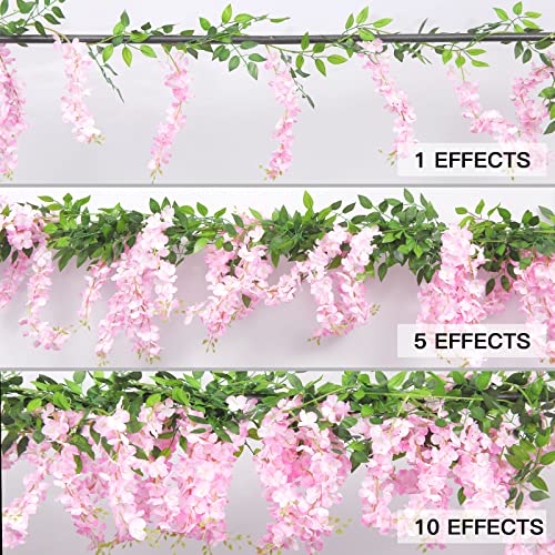 U'Artlines 10Pcs 7.2 Ft/Piece Artificial Wisteria Garland Silk Fake Pink Wisteria Flowers Hanging Greenery Vines Garlands Rattan for Home Garden Wedding Arch Party Indoor Outdoor Décor - color: Pink