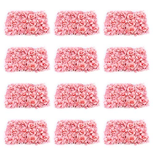 12 Pack Flower Wall Panels 16 x 24 inch 3D Rose Wall Mat Decorative Faux Floral Panel Silk Faux Artificial Flower Backdrop for Photo Background Home Wedding Party