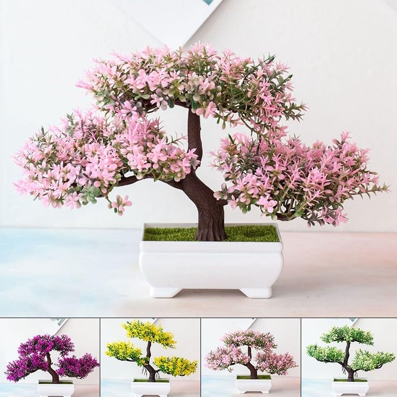 Bonsai Pine Tree, Fake Potted Bonsai Simulation Decorative Ornaments Home Office Desk Decor(Pink)