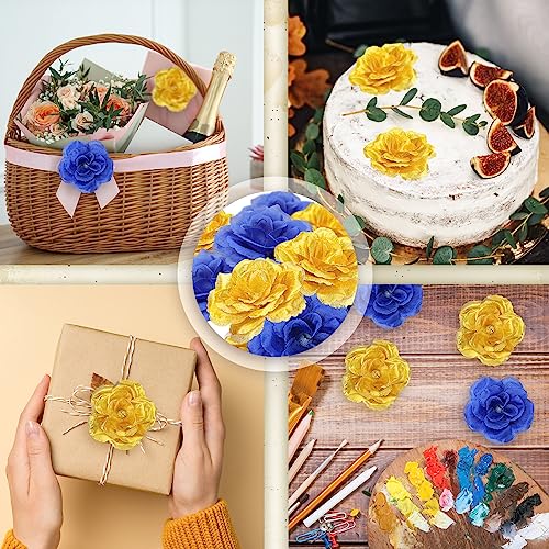 Yunlly 100 Pcs Artificial Flowers Fake Silk Roses Long Stem Rose Bouquet Wedding Party Home Decor for DIY Baby Shower Centerpieces Tables Home Decorations(Blue, Gold) - color: Blue, Gold