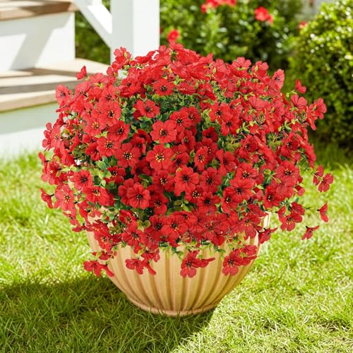 ATTGREAT Artificial Flowers Outdoors Faux Plants UV Resistant Fake Flowers Daisy Plastic Greenery Plnats Outside for Garden Planter Patio Porch Spring Summer Home Home Decor, 24 Bundles (Red) - color: Red, size: 24PCS