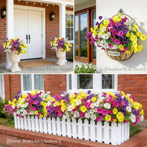 Der Rose 12 Bundles Artificial Petunias Flowers for Outdoors UV Resistant Fake Morning Glory Realistic Petunias Flowers with Trumpet Blooms for Window Box Planter Filler Porch Patio Fence Decor - color: Multi-color D