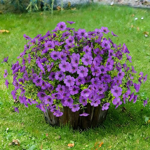 Sggvecsy Artificial Flowers for Outdoors 12 Bundles Realistic Faux Plants UV Resistant Fake Silk Daisy with Eucalyptus for Boxwood Planter Patio Porch Outside Spring Summer Decoration(Purple) - color: Purple