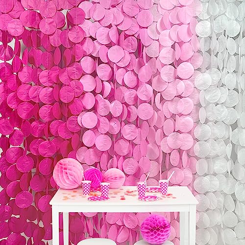 205Ft Hot Pink Party Decorations Big Polka Dots Backdrop Garland Rose Pink Circle Dots Tissue Paper Hanging Curtain Streamer for Bachelorette Birthday Bridal Shower Wedding Engagement Party Supplies - color: Gradient Pink