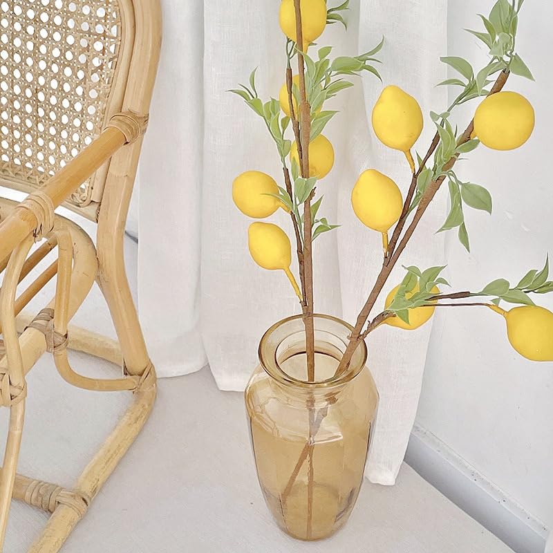 3 Pcs Artificial Lemon Decor 19" Fake Lemons Branch Beautiful Yellow Lemon Branches Decoration for Home Holiday Farmhouse Table Centerpiece and Home Decoration