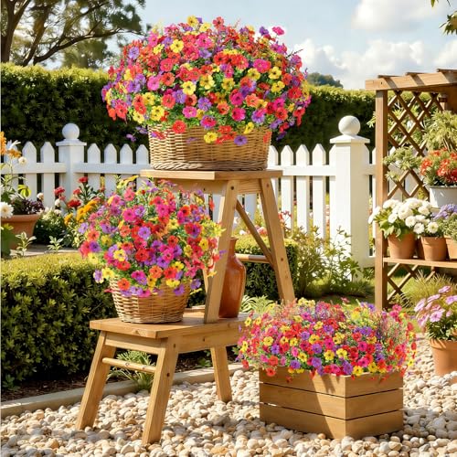 SHareconn 24 Bundles Artificial Flowers for Outdoors Decoration, Faux Plants Fake Silk Colorful Daisy Eucalyptus Lavender, UV Resistant for Outside Home Indoor Spring Decor, RedRosyPurpleYellowOrange - color: Redrosypurpleyelloworange