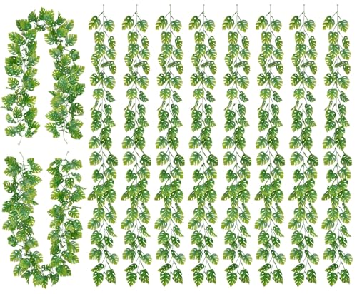 8Pcs Artificial Tropical Leaves Garland for Jungle Party, 5.9FT Fake Monstera Leaves Vines Hanging Plant Ivy Faux Palm Leaf Greenery Garland for Garden Porch Patio Beach Birthday Indoor Outdoor - color: Monstera-8pcs