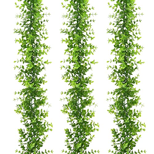 Dolicer 3 Packs Eucalyptus Garland, 18FT Faux Eucalyptus Greenery Garland, Artificial Eucalyptus Leaves Vine, Fake Hanging Eucalyptus Garlands Wedding Backdrop Arch Wall Table Party Decor (Green) - color: Green, size: 3 Packs