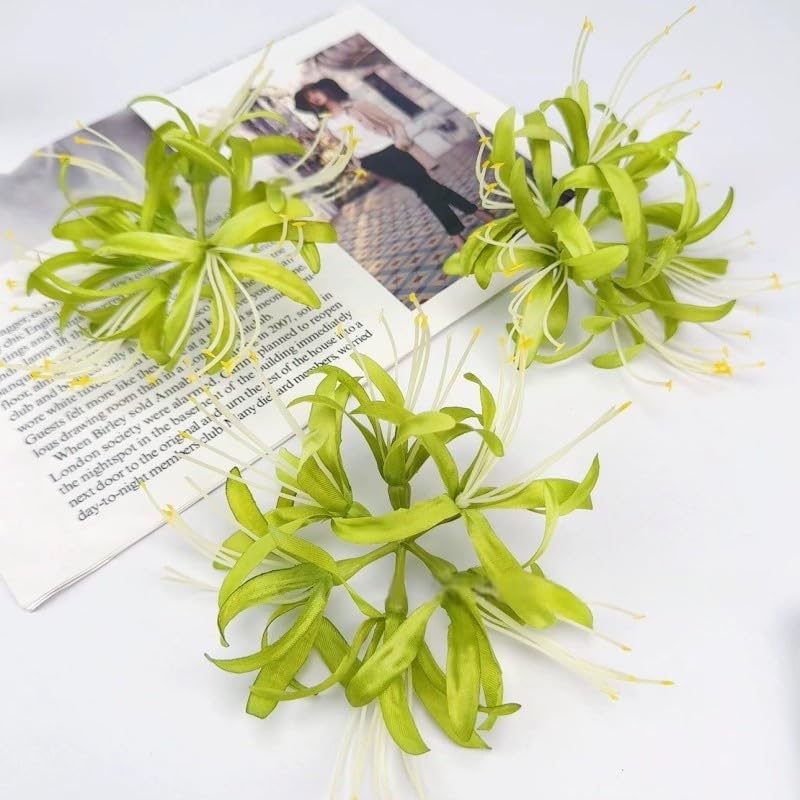 Silk Spider Plant Fake Flowers Heads,Artificial Flowers Spider Silk Flowers for Crafts,Fake Flowers Bulk,Artificial Flowers for Cake Decoration Wedding Party Birthday Home Décor (3, Green) - color: Green